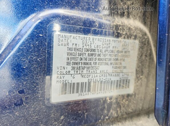 3N1AB7AP1HY287047 2017 NISSAN SENTRA Blue Widok komory silnika