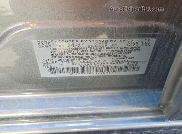 3N1AB7AP1HY304137 2017 NISSAN SENTRA Gray Widok komory silnika