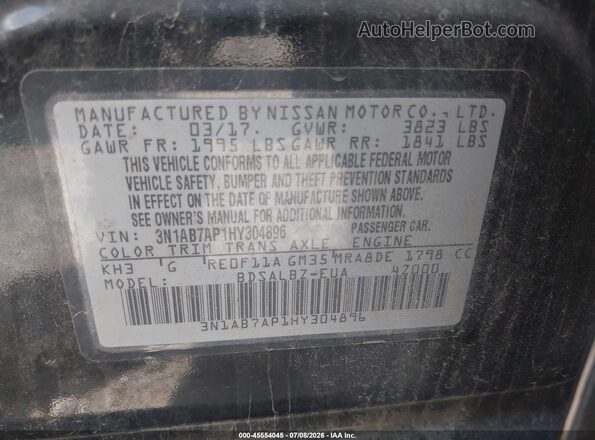 3N1AB7AP1HY304896 2017 NISSAN SENTRA Black Engine compartment view