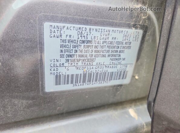 3N1AB7AP1HY383907 2017 NISSAN SENTRA Gray ძრავის განყოფილების ხედი