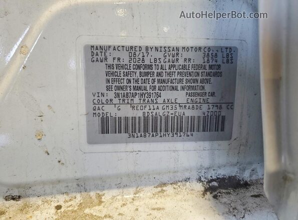 3N1AB7AP1HY391764 2017 NISSAN SENTRA White Vista del compartimento del motor
