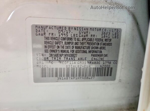 3N1AB7AP1HY408627 2017 NISSAN SENTRA White Widok komory silnika