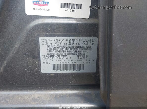 3N1AB7AP1JL631298 2018 NISSAN SENTRA Gray Vista del compartimento del motor