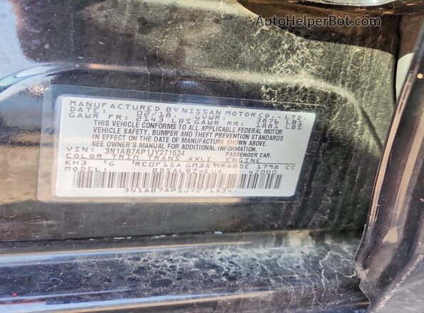 3N1AB7AP1JY271534 2018 NISSAN SENTRA Black Engine compartment view