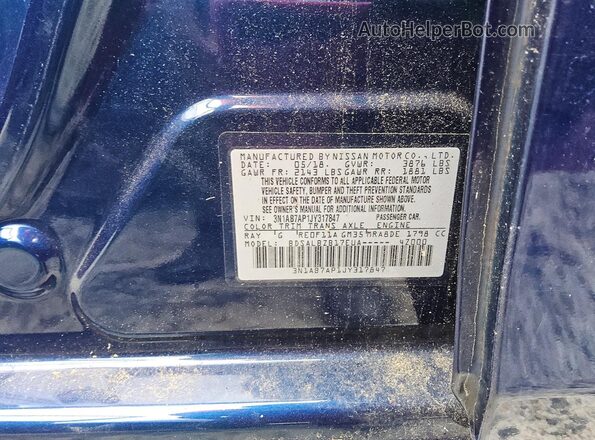 3N1AB7AP1JY317847 2018 NISSAN SENTRA Blue Widok komory silnika