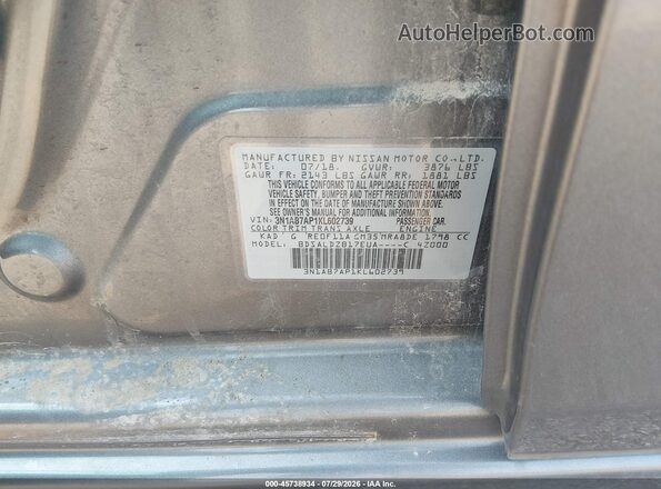 3N1AB7AP1KL602739 2019 NISSAN SENTRA Серый Вид подкапотного пространства