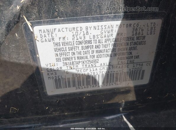 3N1AB7AP1KY254962 2019 NISSAN SENTRA Black Вид підкапотного простору