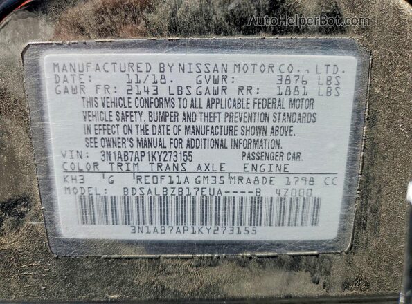 3N1AB7AP1KY273155 2019 NISSAN SENTRA Черный Вид подкапотного пространства