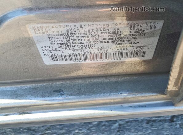 3N1AB7AP1KY443353 2019 NISSAN SENTRA Gray Вид підкапотного простору