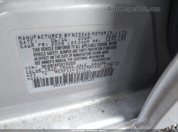 3N1AB7AP2GY302685 2016 NISSAN SENTRA Silver Շարժիչի բաժամունքի տեսք
