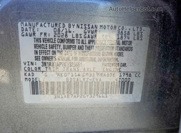 3N1AB7AP2GY329661 2016 NISSAN SENTRA Серый Вид подкапотного пространства