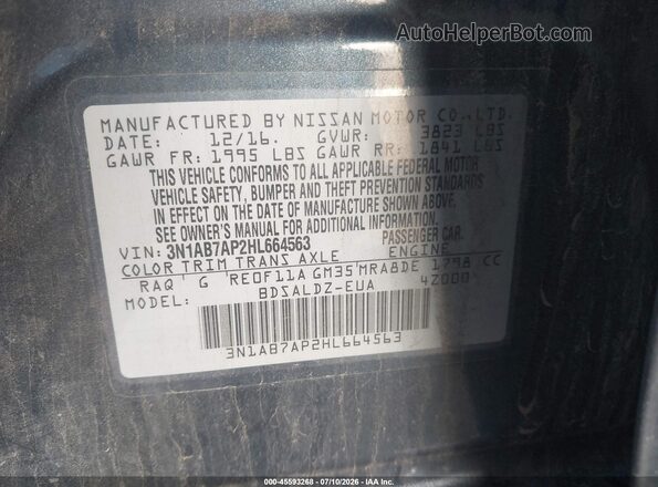 3N1AB7AP2HL664563 2017 NISSAN SENTRA Green Widok komory silnika
