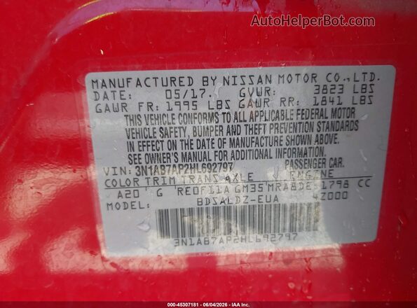 3N1AB7AP2HL692797 2017 NISSAN SENTRA Red Engine compartment view