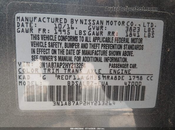 3N1AB7AP2HY213264 2017 NISSAN SENTRA Gray Widok komory silnika