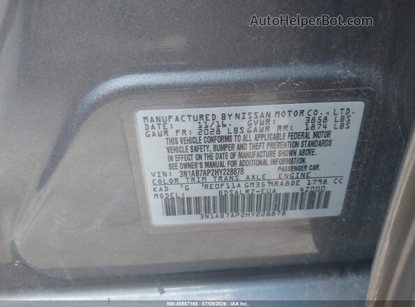 3N1AB7AP2HY228878 2017 NISSAN SENTRA Gray Engine compartment view