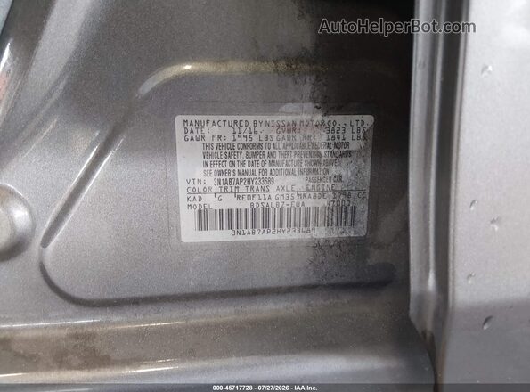 3N1AB7AP2HY233689 2017 NISSAN SENTRA Серый Вид подкапотного пространства