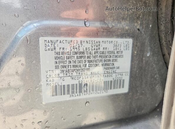 3N1AB7AP2HY262190 2017 NISSAN SENTRA Gray Вид підкапотного простору