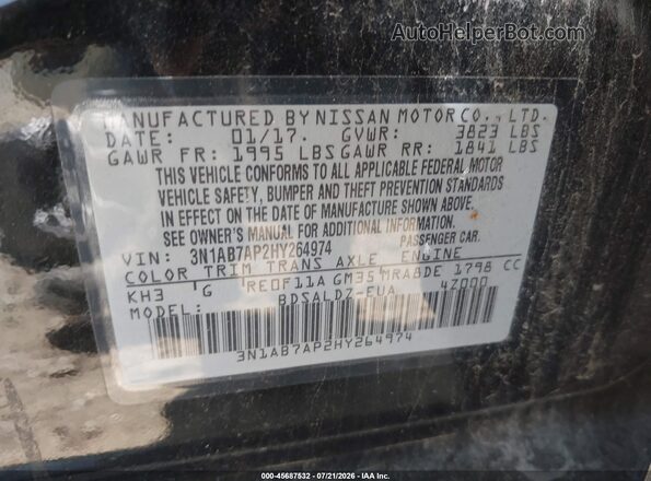 3N1AB7AP2HY264974 2017 NISSAN SENTRA Black Вид підкапотного простору