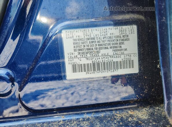 3N1AB7AP2HY291897 2017 NISSAN SENTRA Blue Vista del compartimento del motor