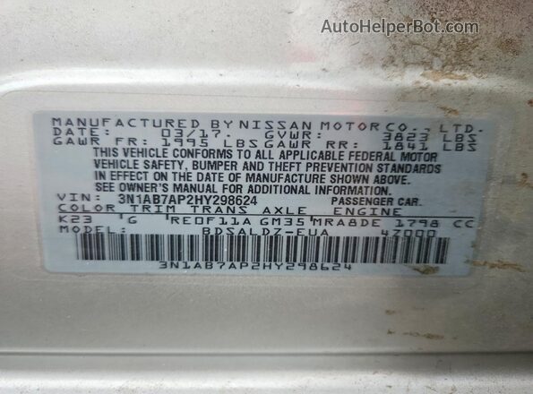 3N1AB7AP2HY298624 2017 NISSAN SENTRA Silver Widok komory silnika