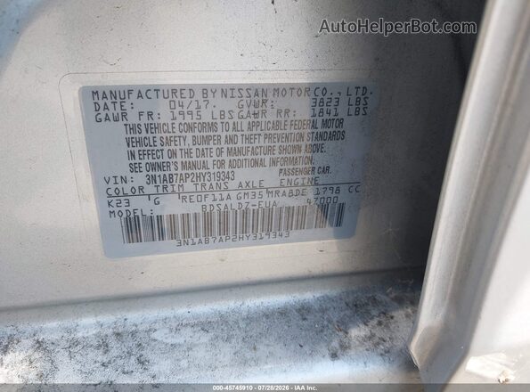3N1AB7AP2HY319343 2017 NISSAN SENTRA Silver Widok komory silnika