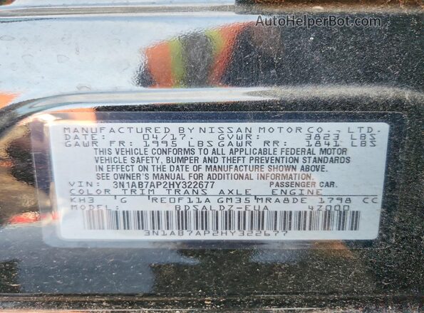 3N1AB7AP2HY322677 2017 NISSAN SENTRA Black Widok naklejki z numerem VIN