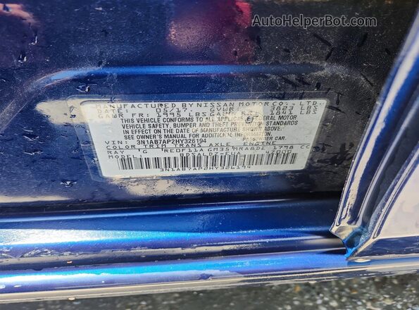 3N1AB7AP2HY326194 2017 NISSAN SENTRA Blue Widok naklejki z numerem VIN