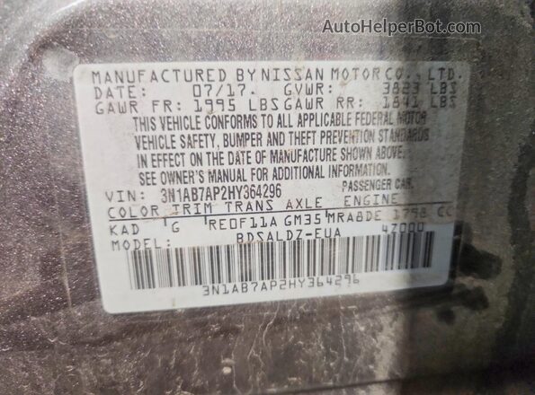 3N1AB7AP2HY364296 2017 NISSAN SENTRA Gray VIN sticker view