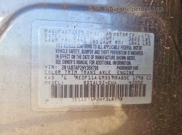 3N1AB7AP2HY368798 2017 NISSAN SENTRA Charcoal Вид наклейки з VIN-кодом