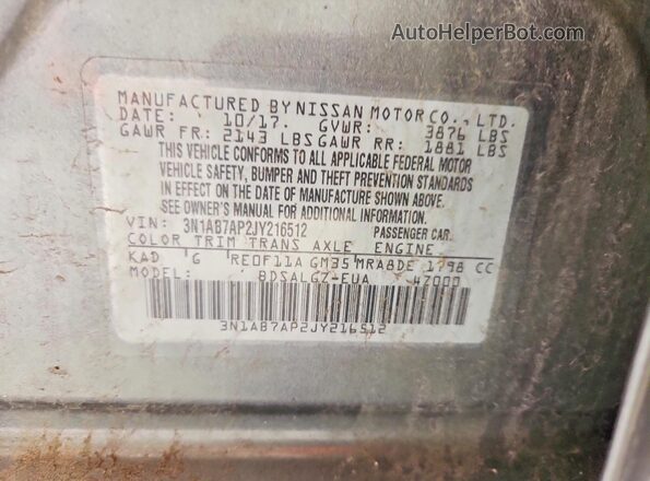 3N1AB7AP2JY216512 2018 NISSAN SENTRA Charcoal Vista del compartimento del motor