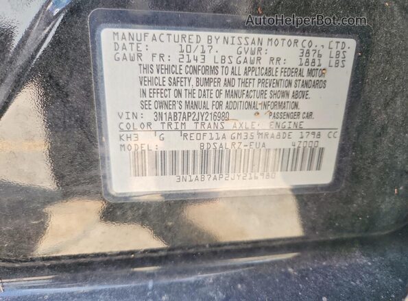 3N1AB7AP2JY216980 2018 NISSAN SENTRA Black Engine compartment view