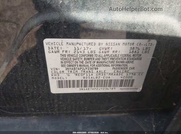 3N1AB7AP2JY236789 2018 NISSAN SENTRA Black Vista del compartimento del motor