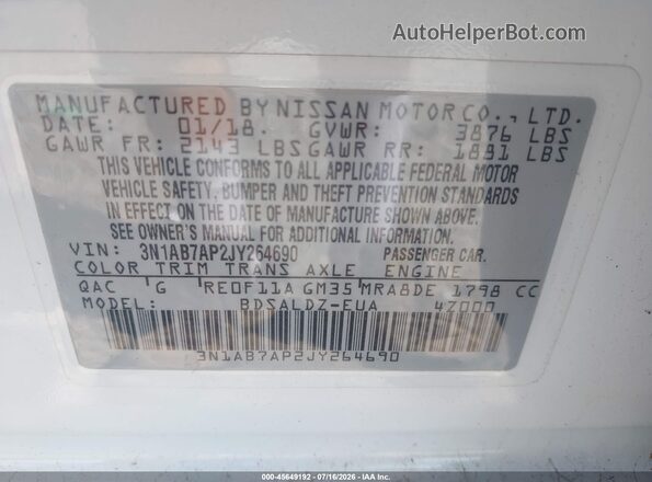 3N1AB7AP2JY264690 2018 NISSAN SENTRA Белый Вид подкапотного пространства