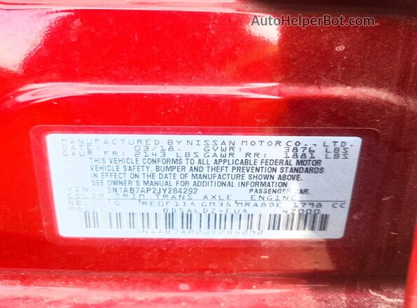 3N1AB7AP2JY284292 2018 NISSAN SENTRA Красный Вид подкапотного пространства