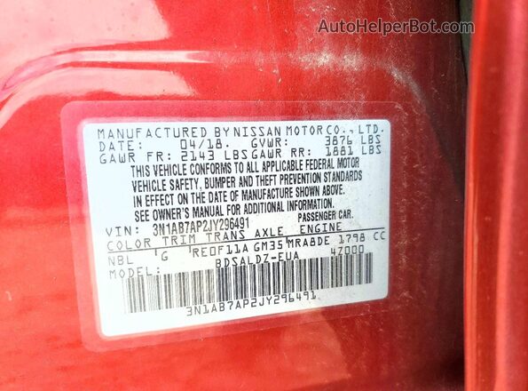 3N1AB7AP2JY296491 2018 NISSAN SENTRA Burgundy Widok komory silnika
