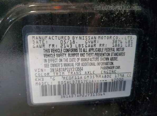 3N1AB7AP2JY313564 2018 NISSAN SENTRA Black Widok komory silnika