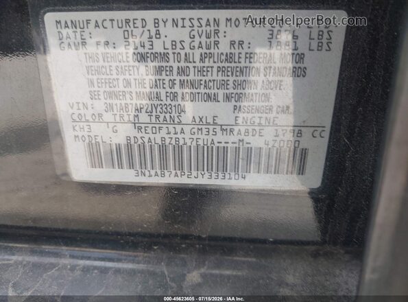 3N1AB7AP2JY333104 2018 NISSAN SENTRA Black Вид підкапотного простору