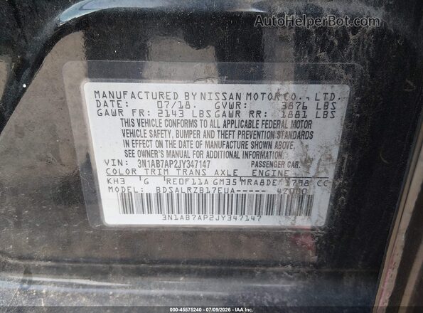 3N1AB7AP2JY347147 2018 NISSAN SENTRA Черный Вид подкапотного пространства
