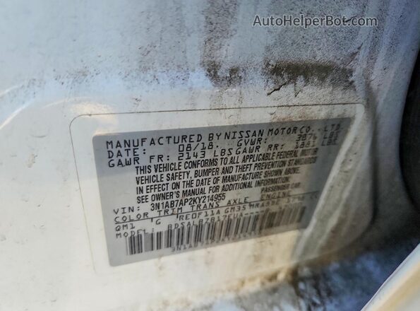 3N1AB7AP2KY214955 2019 NISSAN SENTRA White Widok komory silnika