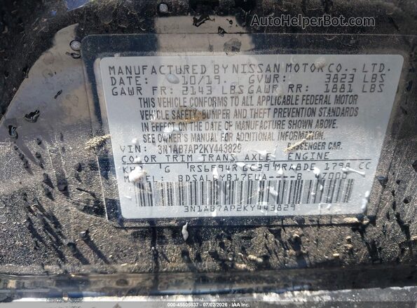 3N1AB7AP2KY443829 2019 NISSAN SENTRA Black Вид підкапотного простору