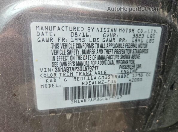 3N1AB7AP3GL679717 2016 NISSAN SENTRA Угольный Вид подкапотного пространства