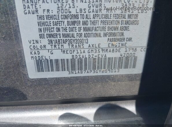 3N1AB7AP3GY209013 2016 NISSAN SENTRA Черный Вид подкапотного пространства
