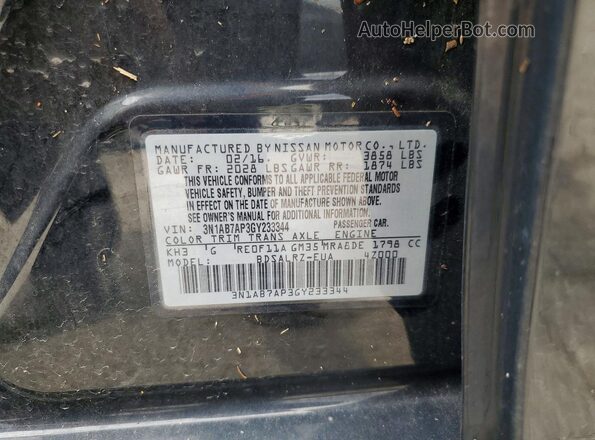 3N1AB7AP3GY233344 2016 NISSAN SENTRA Black Вид підкапотного простору
