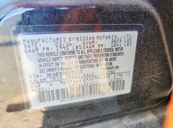 3N1AB7AP3GY252332 2016 NISSAN SENTRA Black Vista del compartimento del motor