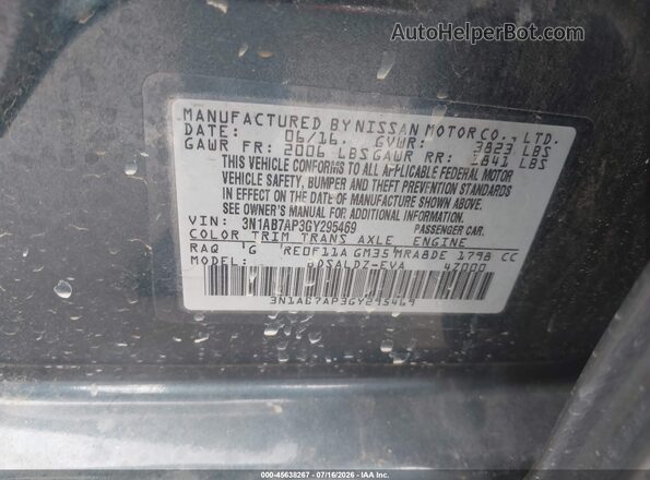 3N1AB7AP3GY295469 2016 NISSAN SENTRA Navy ძრავის განყოფილების ხედი