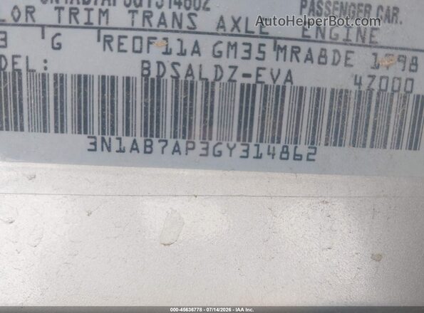 3N1AB7AP3GY314862 2016 NISSAN SENTRA Silver Вид підкапотного простору