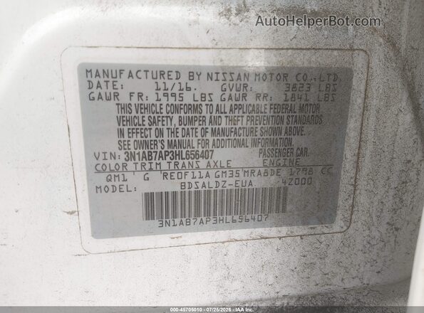 3N1AB7AP3HL656407 2017 NISSAN SENTRA White Engine compartment view