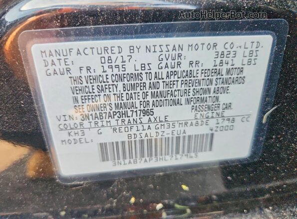 3N1AB7AP3HL717965 2017 NISSAN SENTRA Black Engine compartment view