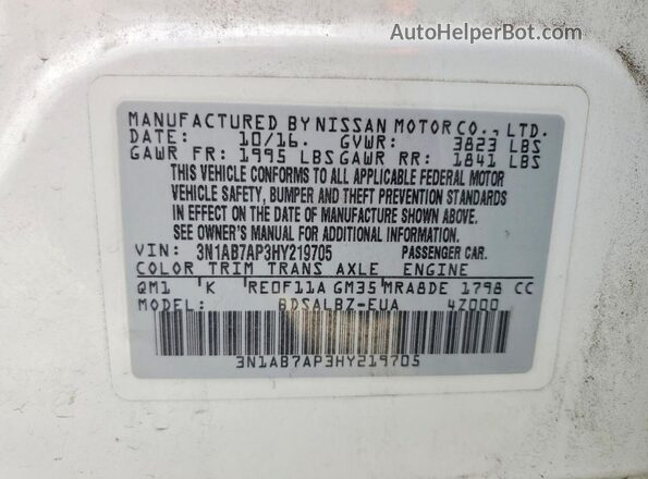 3N1AB7AP3HY219705 2017 NISSAN SENTRA White Շարժիչի բաժամունքի տեսք