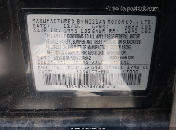 3N1AB7AP3HY234642 2017 NISSAN SENTRA Черный Вид подкапотного пространства